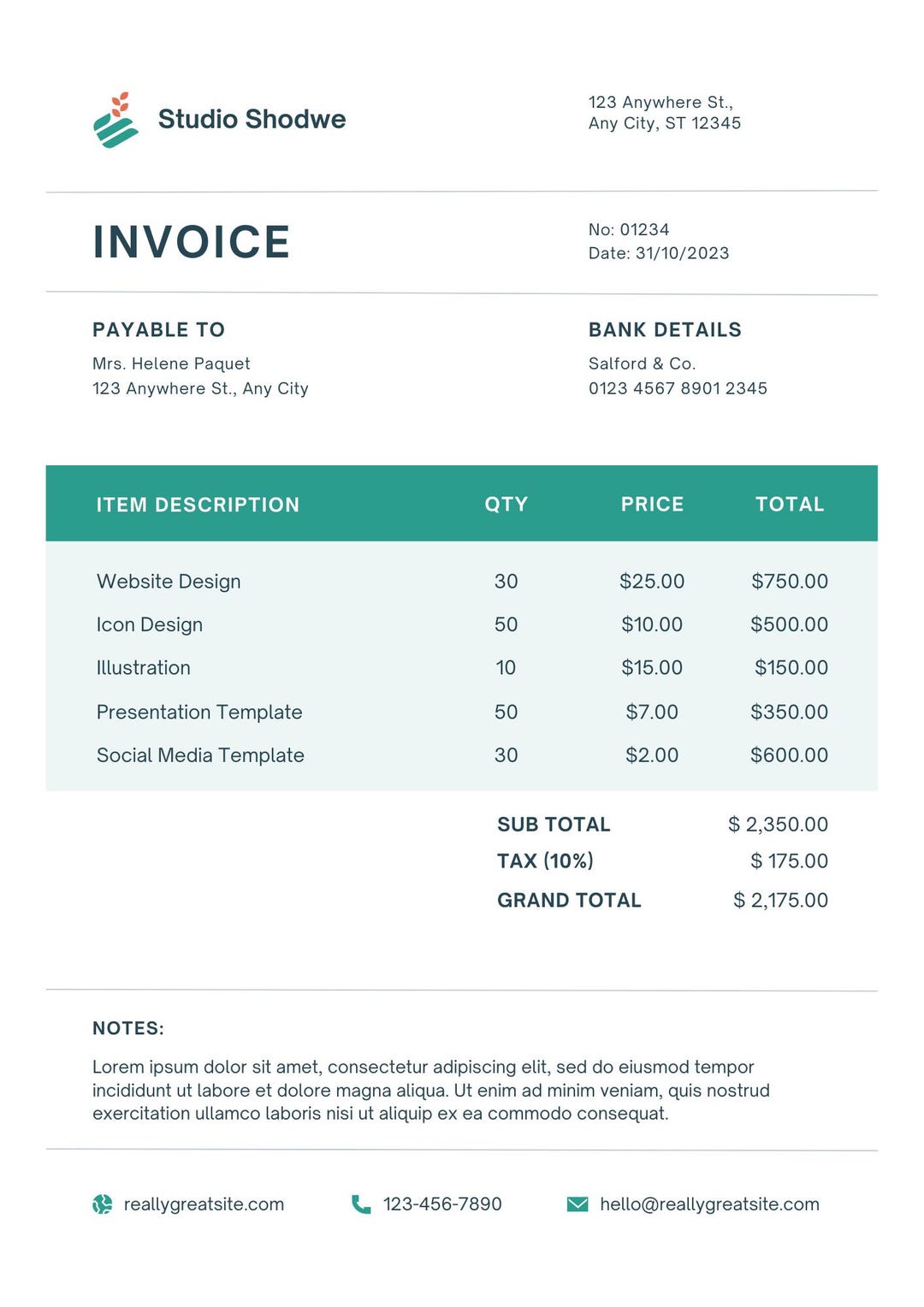 Editable Canva Invoice Template | Professional Small Business (digital ...