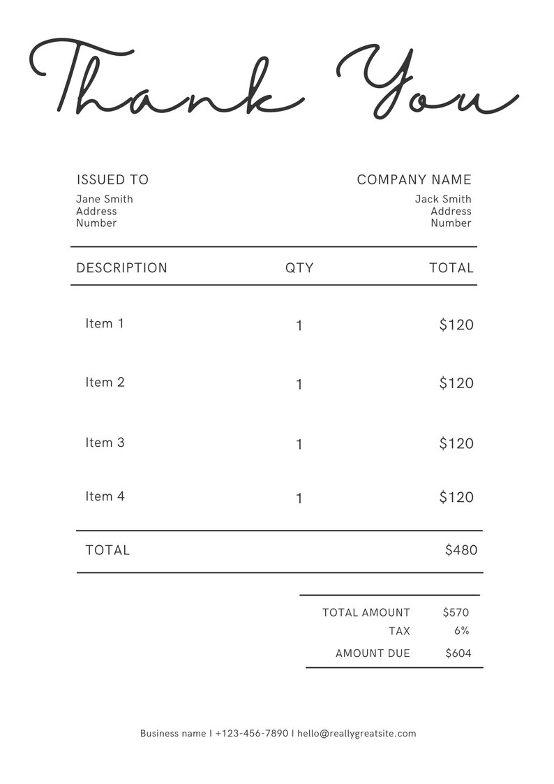 Invoice In Cursive Editable Invoice Template | Professional Small Business Canva (digital ...