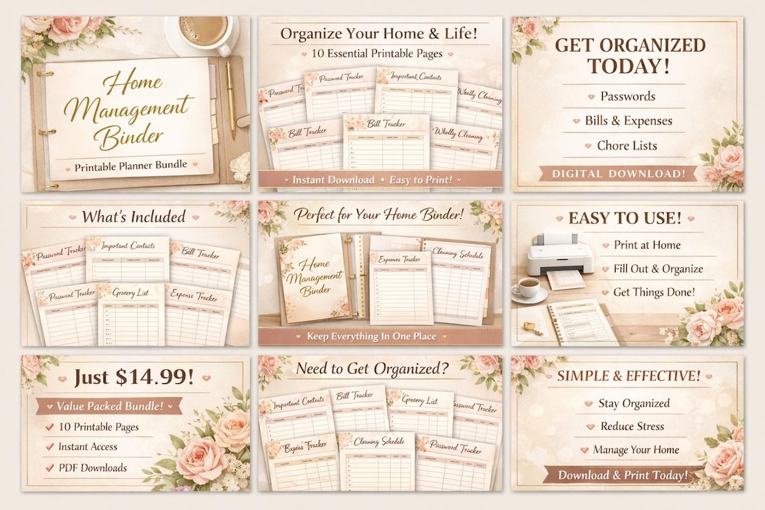 Home Management Binder Printable Bundle | Family Organizer, Bill ...