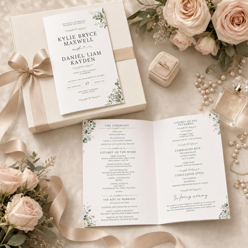 Wedding Program Template, Editable Wedding Itinerary, Minimalist Ceremony Program, DIY Printable Wedding Day Guide, Canva Program Cards DIY