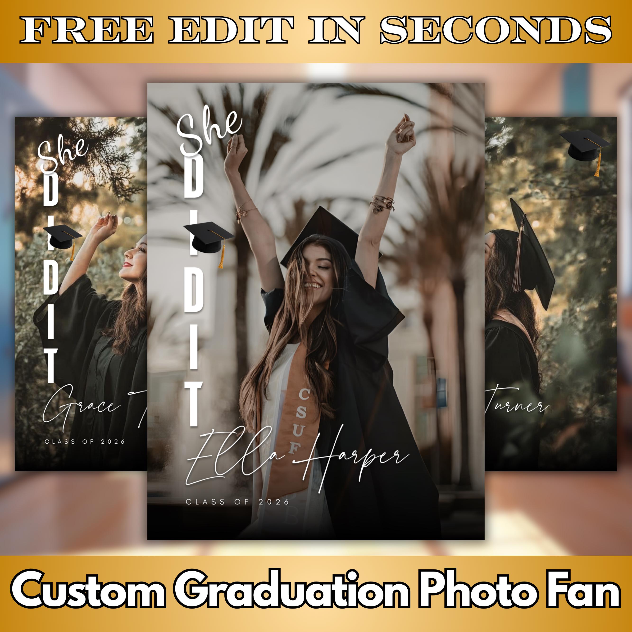 Class of 2026 Graduation Fan Template, Editable Senior Photo Grad Fan ...