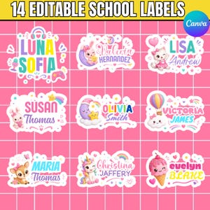 Editable School Labels with Outline | Back to School Name Labels | Canva Editable Kids Labels | Printable Notebook Supply Labels
