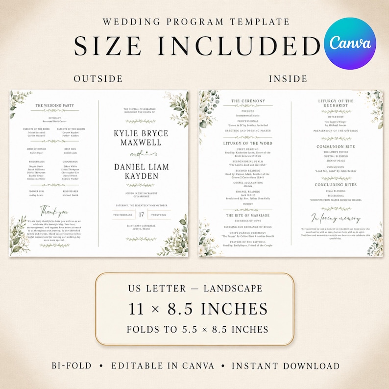 Wedding Program Template, Editable Wedding Itinerary, Minimalist Ceremony Program, DIY Printable Wedding Day Guide, Canva Program Cards DIY