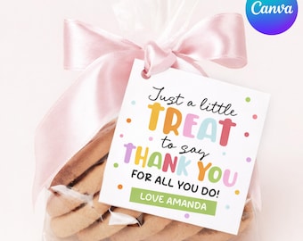 Thank You For All You Do Gift Tag Template, Printable Treat For You Appreciation Square Favor Tag, Editable Teacher Tag, Instant Download