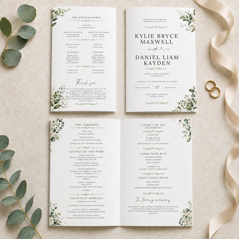 Wedding Program Template, Editable Wedding Itinerary, Minimalist Ceremony Program, DIY Printable Wedding Day Guide, Canva Program Cards DIY