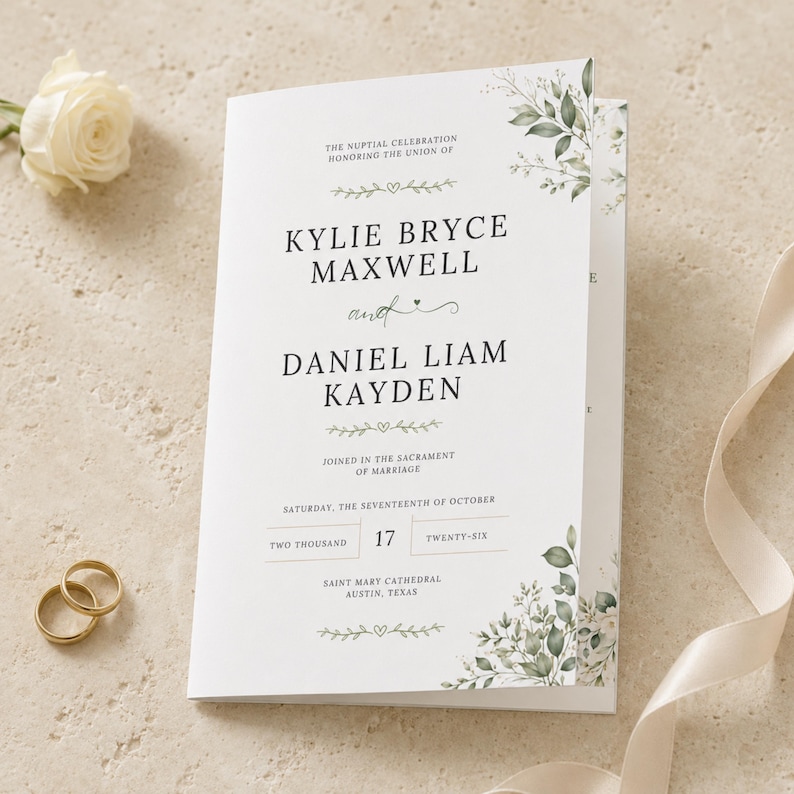 Wedding Program Template, Editable Wedding Itinerary, Minimalist Ceremony Program, DIY Printable Wedding Day Guide, Canva Program Cards DIY