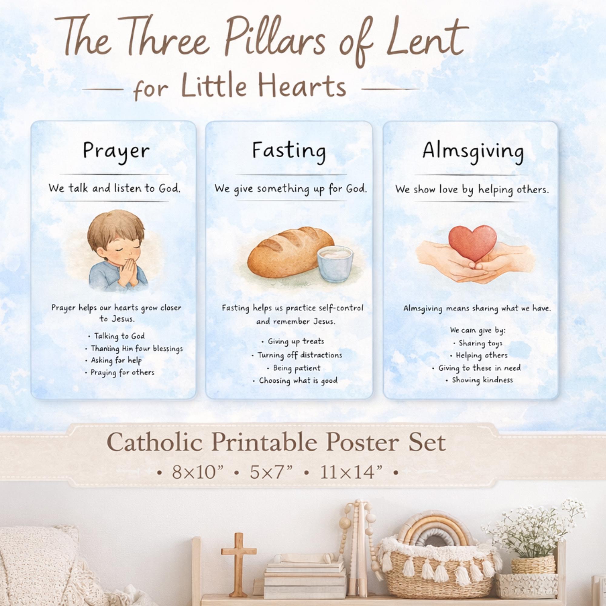 Catholic Lent Posters for Kids | Prayer Fasting Almsgiving | Three ...