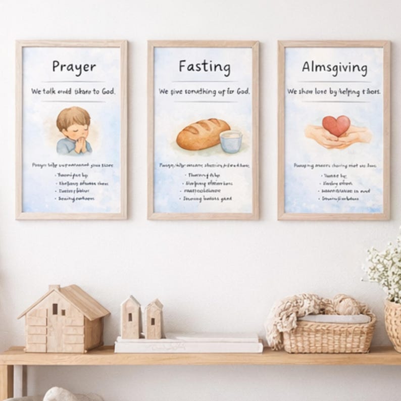 Catholic Lent Posters for Kids | Prayer Fasting Almsgiving | Three ...