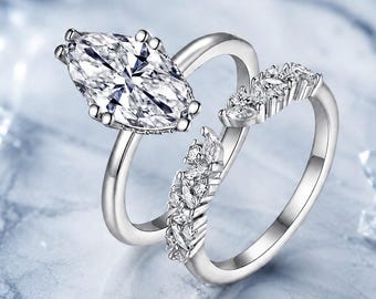Marquise Moissanit Ring, personalisierter Sterlingsilberring, offenes Versprechen Ring, Brautring, Jahrestagsgeschenk für sie