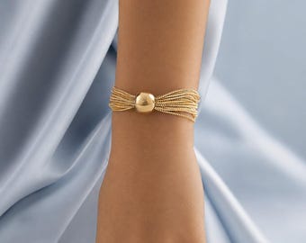 Gold Silber Kettenarmband, Multi Strand Statement Armband, elegantes Geschenk für Sie