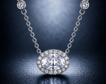 1 CT Oval Moissanite Halskette, 925 Sterling Silber Anhänger, Geschenk bereit Schmuck, Jahrestagsgeschenk für Frau, elegante Halskette