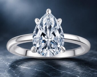 Moissanit Ring Birnenschliff, Sterling Silber Brautring, Gold oder Silber Solitär Ring, minimalistischer Verlobungsring, Geschenk für Sie