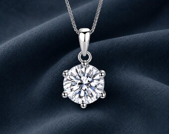 Moissanite Solitaire Halskette, S925 Silber Anhänger, Zierliche Minimalist Halskette, Geschenk für Sie