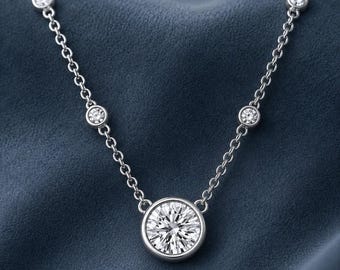 Moissanite Halskette, 1 CT 2 CT 3 CT 925 Sterling Silber Anhänger, Zierliche Silber Kette, Geschenk für Sie