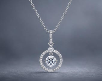 Moissanit Kreis Halskette, 925 Sterling Silber Halskette, Runder Anhänger Halskette, Geschenk für Sie, Geburtstagsgeschenk
