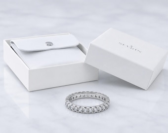 Moissanite Eternity Ring, 925 Silber Voll Eternity Band, stapelbar Ehering, Jubiläumsring für Sie