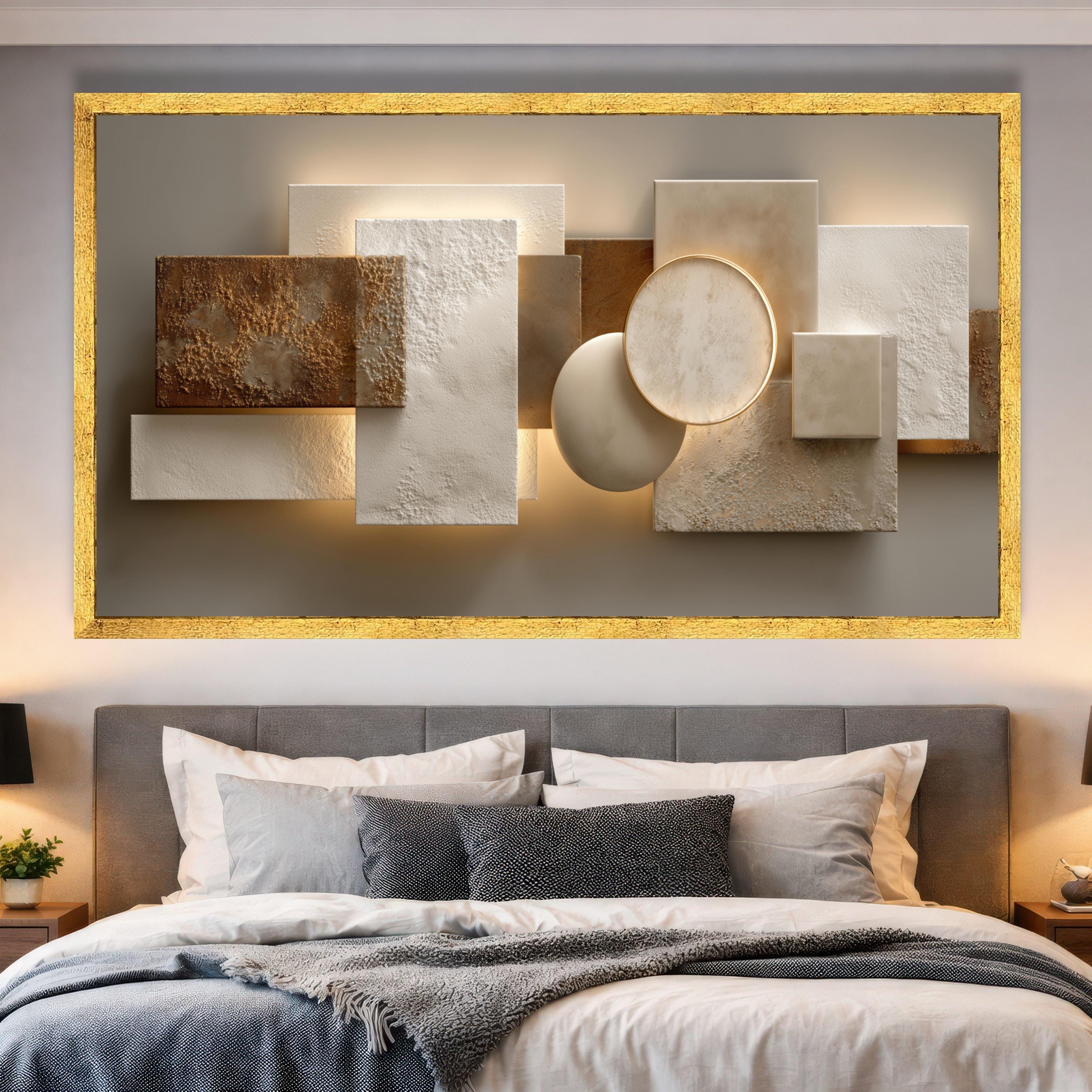 Modern Geometric Abstract Canvas Wall Art, Neutral Tones, Shapes Canvas ...