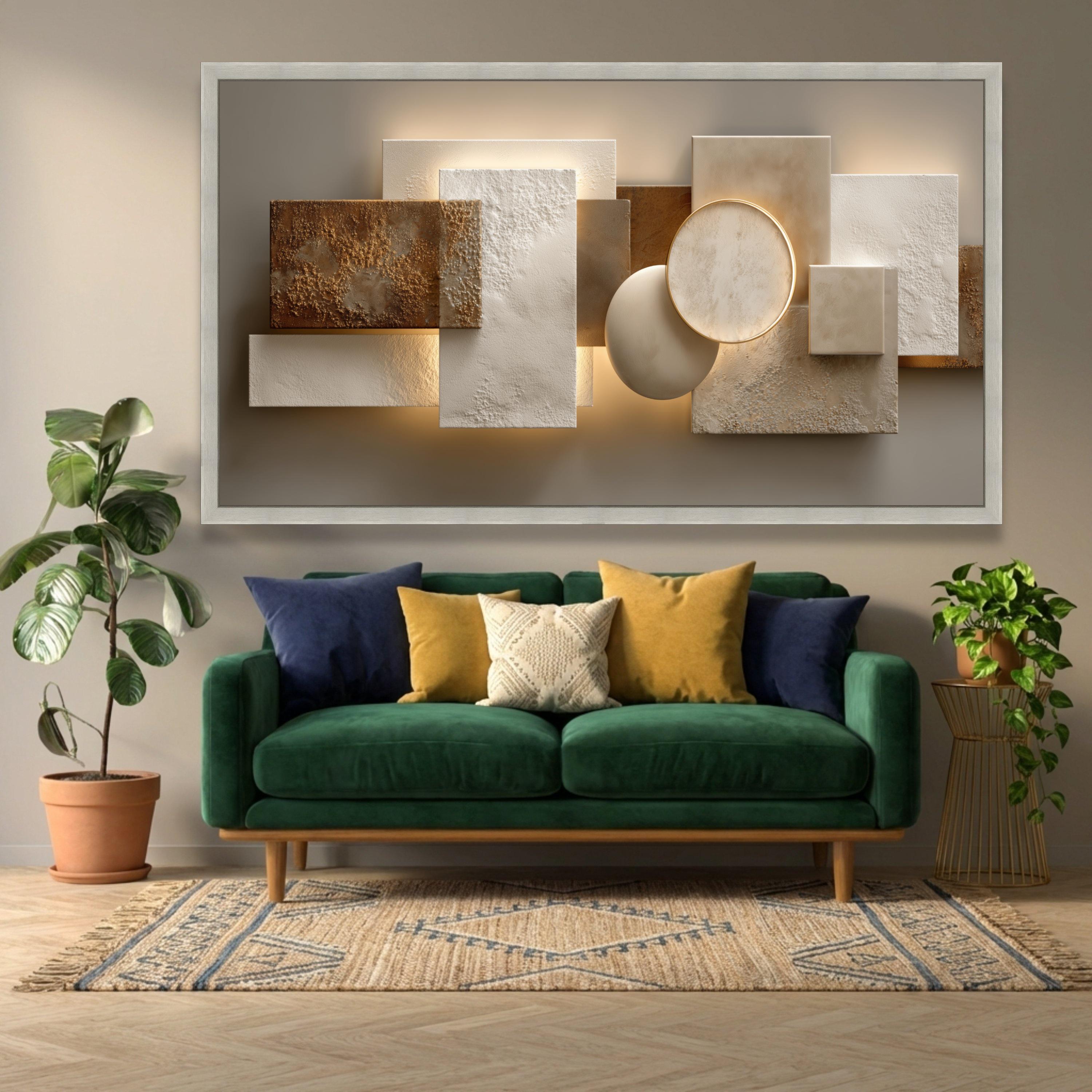 Modern Geometric Abstract Canvas Wall Art, Neutral Tones, Shapes Canvas ...