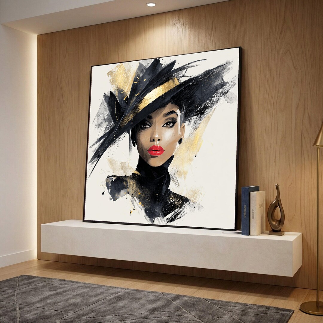 Elegant Woman Portrait Canvas, Fashion Art Print, Black and Gold ...
