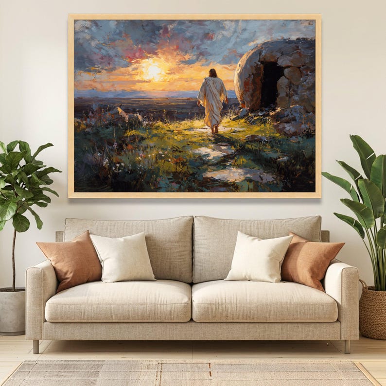 Jesus Walking From the Tomb Canvas, Resurrection Scene Wall Art ...