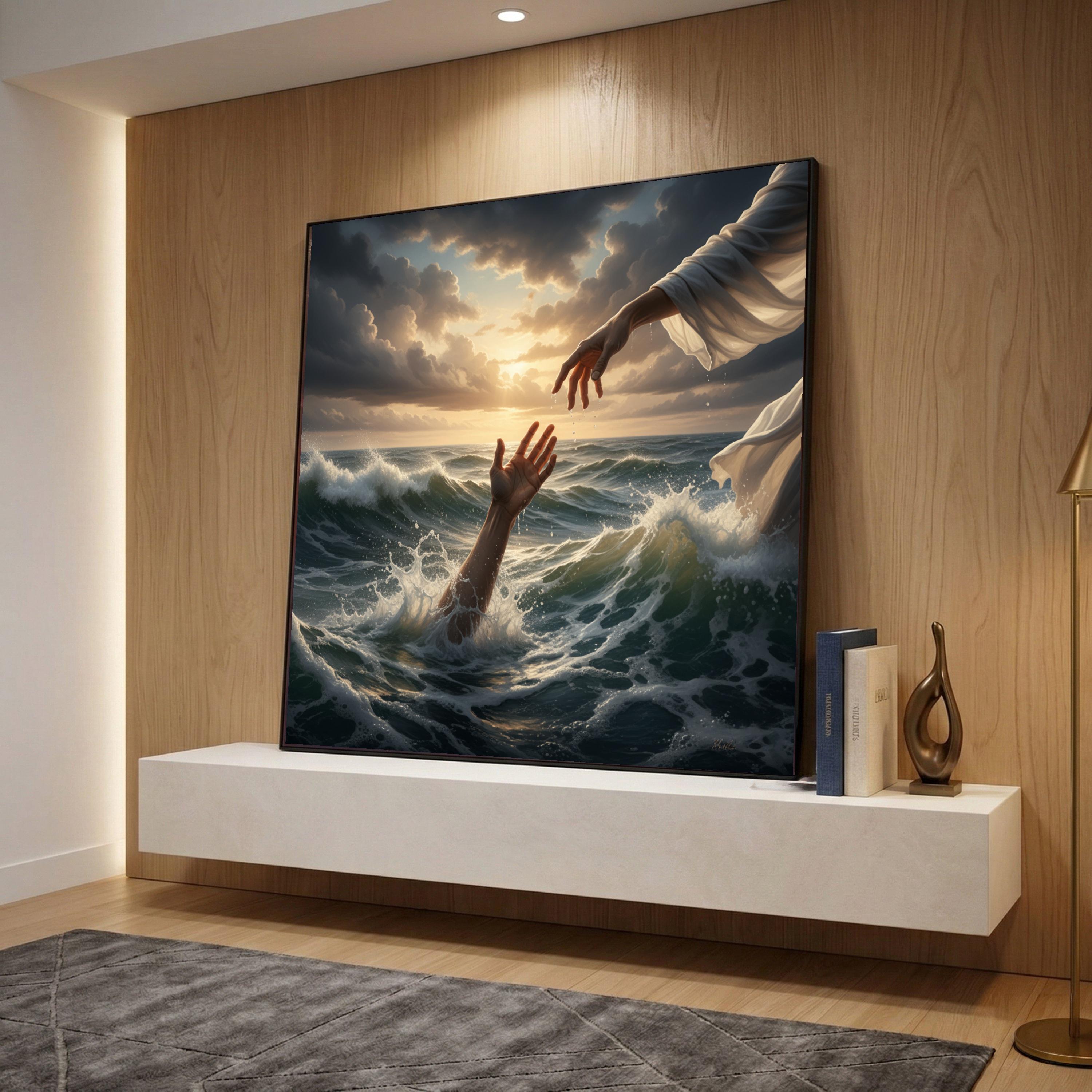 Jesus Reaching Hand, Spiritual Ocean Rescue Canvas, Christian Faith ...