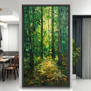 Illuminated Forest Path, Green Woodland Canvas Art, Nature Painting, Forest Wall Decor, Outdoor Landscape Canvas image 4