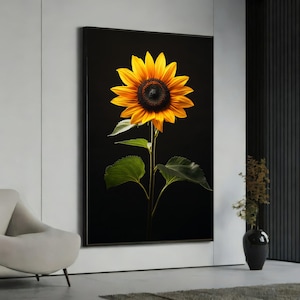 Golden Radiance Midnight Silence Der ruhige Triumph einer Sonnenblume gegen die Dunkelheit Leinwand Gemälde,Geschenk