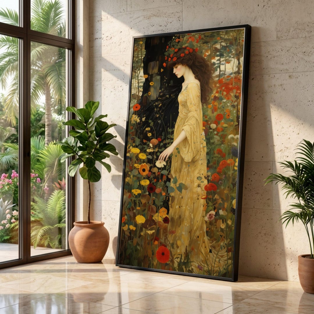 Gustav Klimt Woman in Blooming Garden Canvas Wall Art, Floral Nature ...