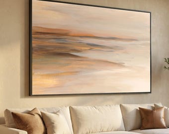 Warm Earth Tone Horizon Canvas, Neutral Abstract Wall Art, Soft Brown and Beige Painting, Contemporary Home Decor, Minimalist Canvas Design
