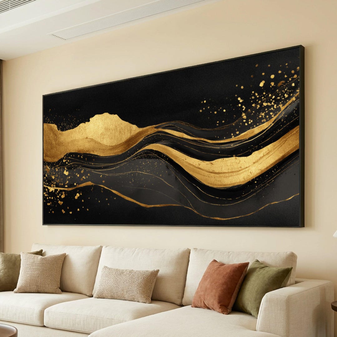 Elegant Black and Gold Abstract Canvas, Modern Fluid Art Wall Decor ...