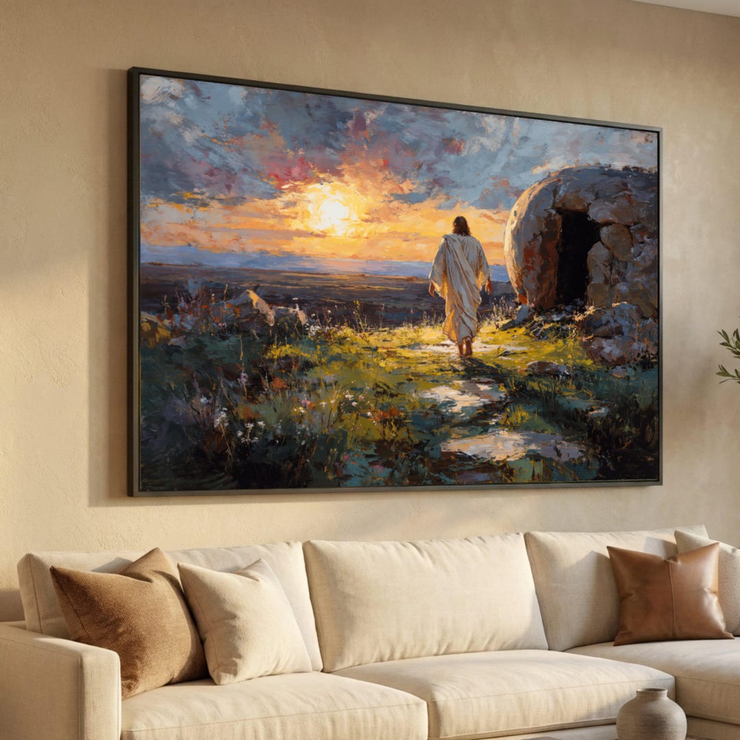 Jesus Walking From the Tomb Canvas, Resurrection Scene Wall Art ...