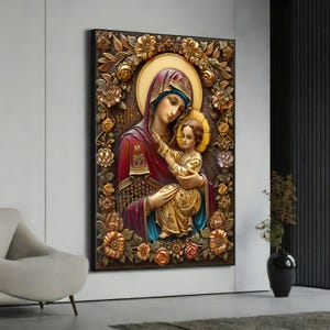 Umarmung der göttlichen Anmut Zeitlose Gelassenheit von Mutter und Kind umhüllte heilige Blüte Leinwand Gemälde,Geschenk,