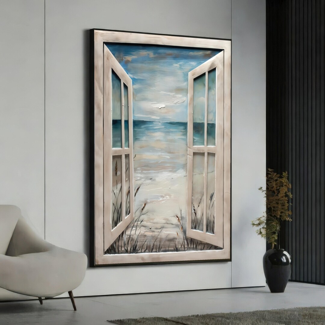 Open Window View Canvas, Seaside Landscape Wall Art, Coastal Home Decor ...