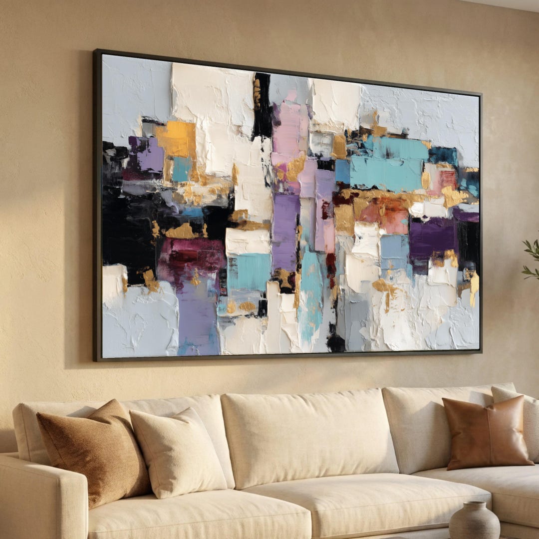 Modern Abstract Canvas Wall Art, Multicolor Geometric Painting ...