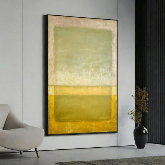Mark Rothko Abstract 8423, Modern Minimalist Canvas, Green and Yellow Blocks, Premium Museum Quality Wall Art, Ready to Hang Home Decoration