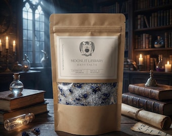 Moonlit Library Handmade Bath Salts | Lavender & Orange | Bookish Inspired Bath Soak | Book Lover Gift