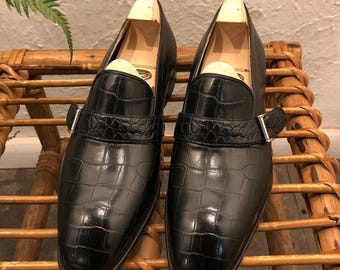 Zapatos mocasines nuevos hechos a mano de piel de cocodrilo pura para hombre.