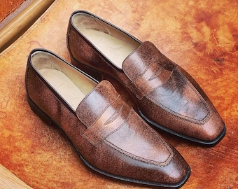 New Handmade Pure Leather Penny Loafer Shoes For Men