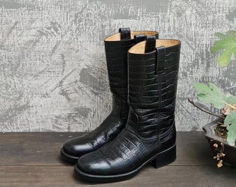 Botas vaqueras Western nuevas hechas a mano de piel de cocodrilo pura para hombre.
