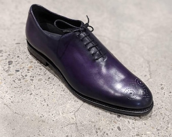 Zapatos Oxford nuevos de piel auténtica con pátina, hechos a mano para hombre.