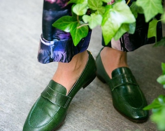 New Handmade Lizard Leather Moccasin Loafer Shoes For Women