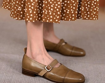 Neue handgemachte reine Leder flache Ferse Pumps für Frauen