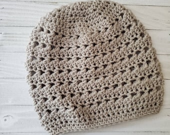 The Open Stitch Slouchy Beanie in Linen / Slouchy Hat / Crochet Beanie - Ready to Ship
