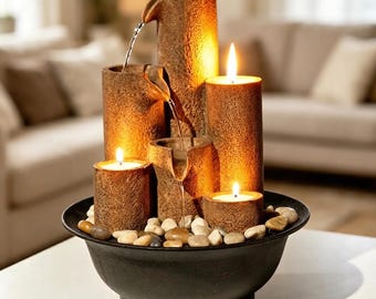 Tabletop Water Fountain with LED Light, Desk Fountain for Home Office, Tabletop Fountain Indoor, Water Fountain Decor for Relaxing Spaces