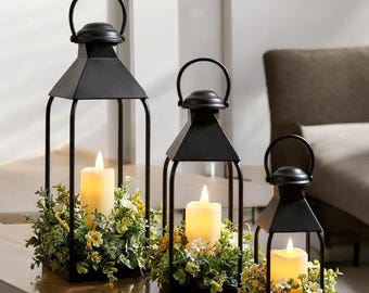 Black Metal Farmhouse Lantern Set of 3 – Rustic Indoor & Outdoor Decorative Lanterns