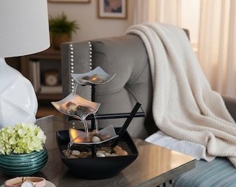 LED Tabletop Water Fountain: Three-Tier Leaf Design, Zen Desktop Decor