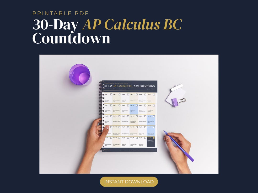 30 Day AP Calculus BC Exam Countdown Calendar | Printable Study Planner | Instant Digital ...
