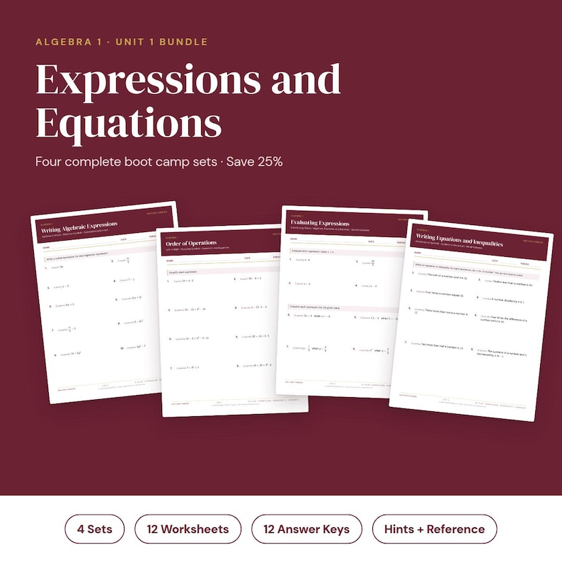 Algebra 1 Unit 1 Bundle: 4 Boot Camp Sets (digital Download) - Etsy
