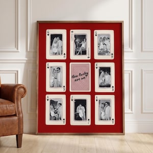 Personalized Playing Card Photo Collage Print, Couple How Lucky Are We Wall Art Poster, Anniversary Wedding Gift, Wall Art Poster image 1
