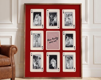 Personalized Playing Card Photo Collage Print, Couple How Lucky Are We Wall Art Poster, Anniversary Wedding Gift, Wall Art Poster